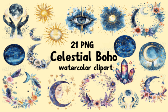 Download Celestial Boho Watercolor Clipart Bundle - Premium Bundle