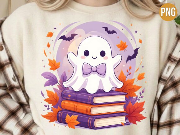 Download Autumn Cute Bookworm Ghost PNG Shirt - Premium Resources